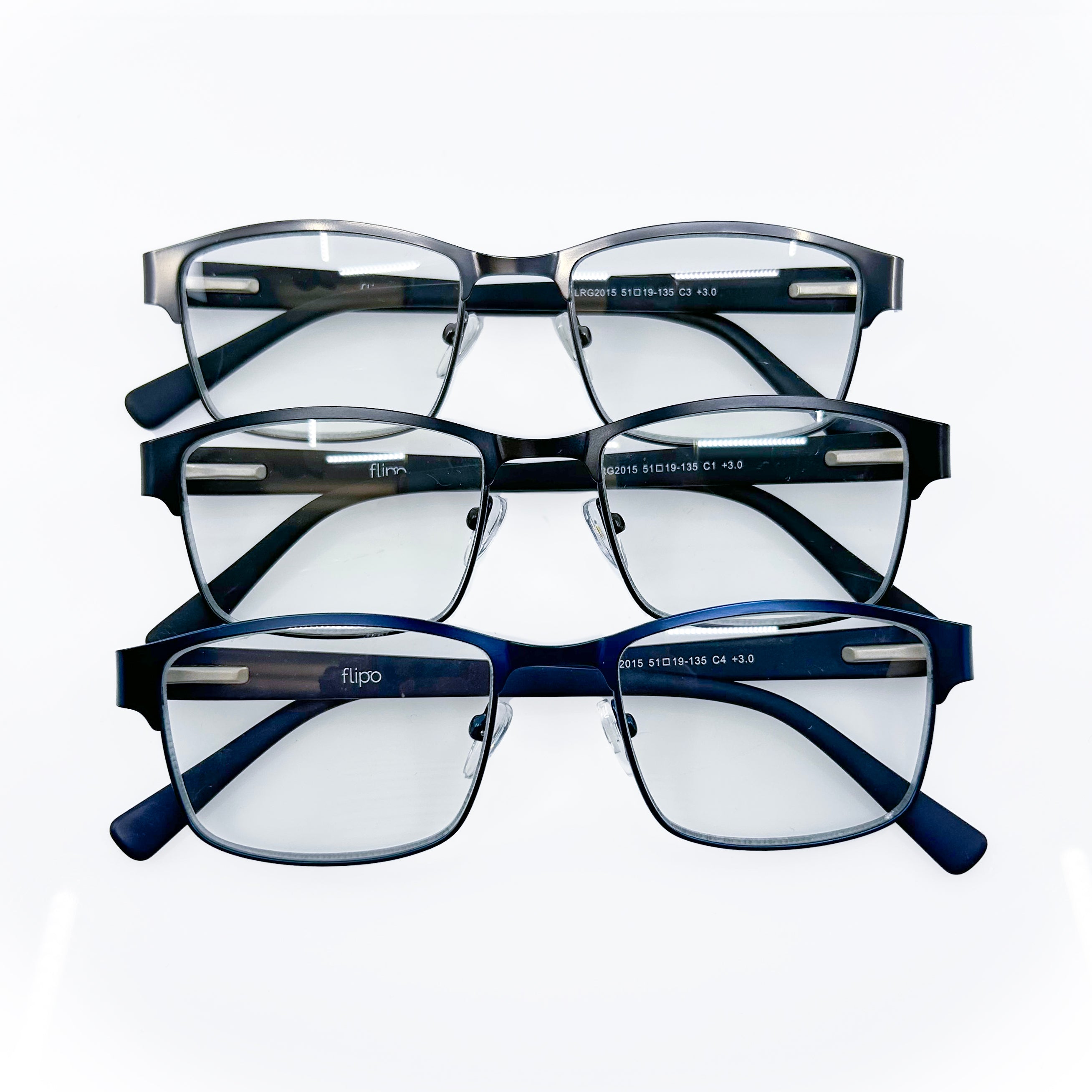 Flipo Eyewear's Blue Light Blocking Reading Glasses - 3 Pack (1 Silver, 1 Black, 1 Blue)