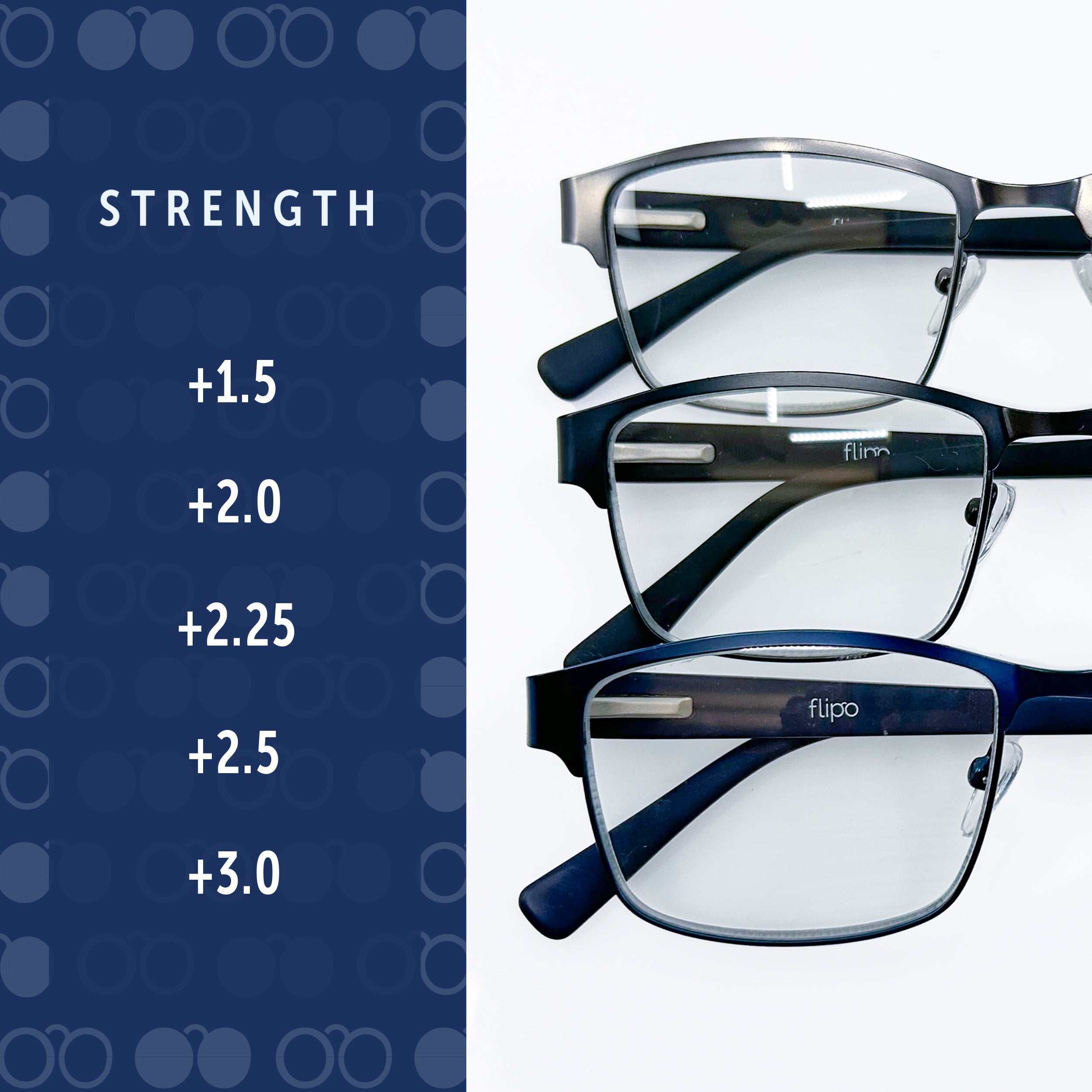 Flipo Eyewear's Blue Light Blocking Reading Glasses - 3 Pack (1 Silver, 1 Black, 1 Blue)