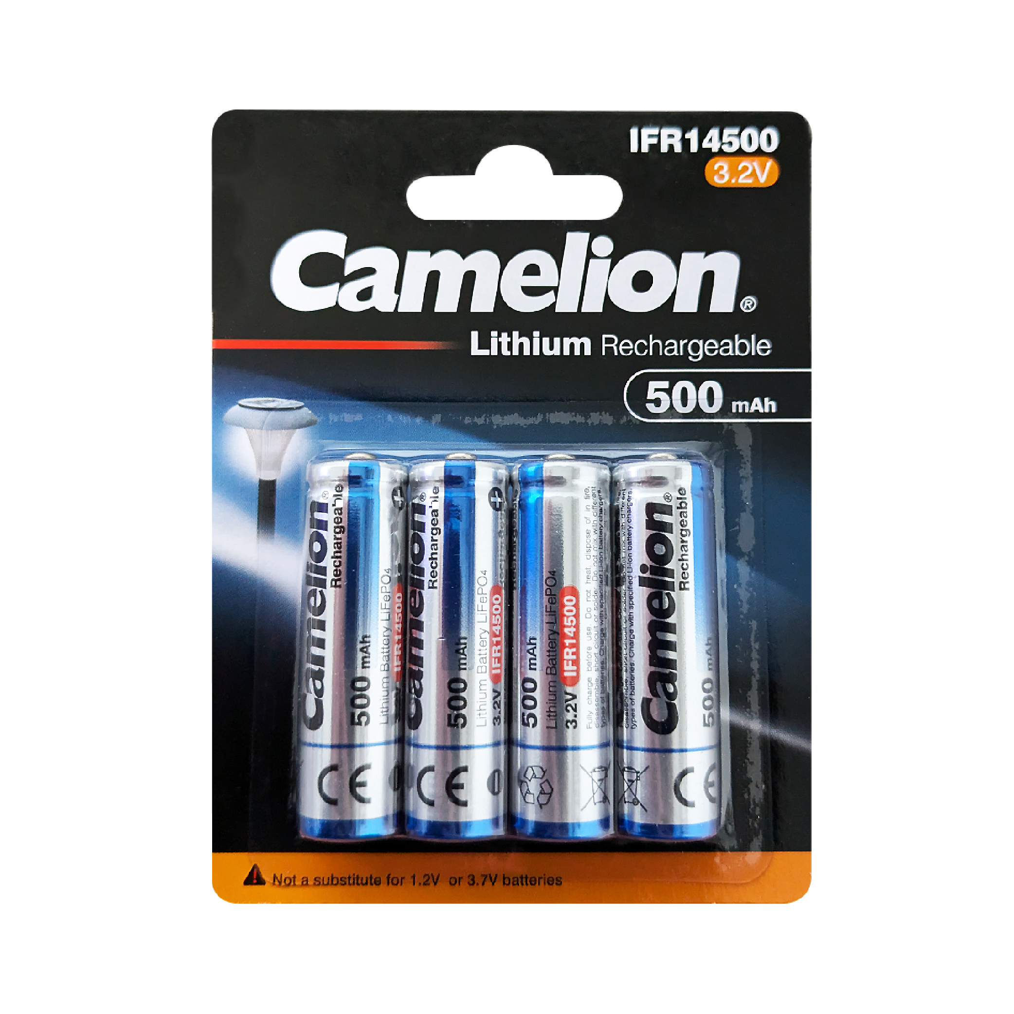 Camelion IFR14500 Lithium Iron Phosphate Rechargeable Battery 500mAh Blister Pack of 4