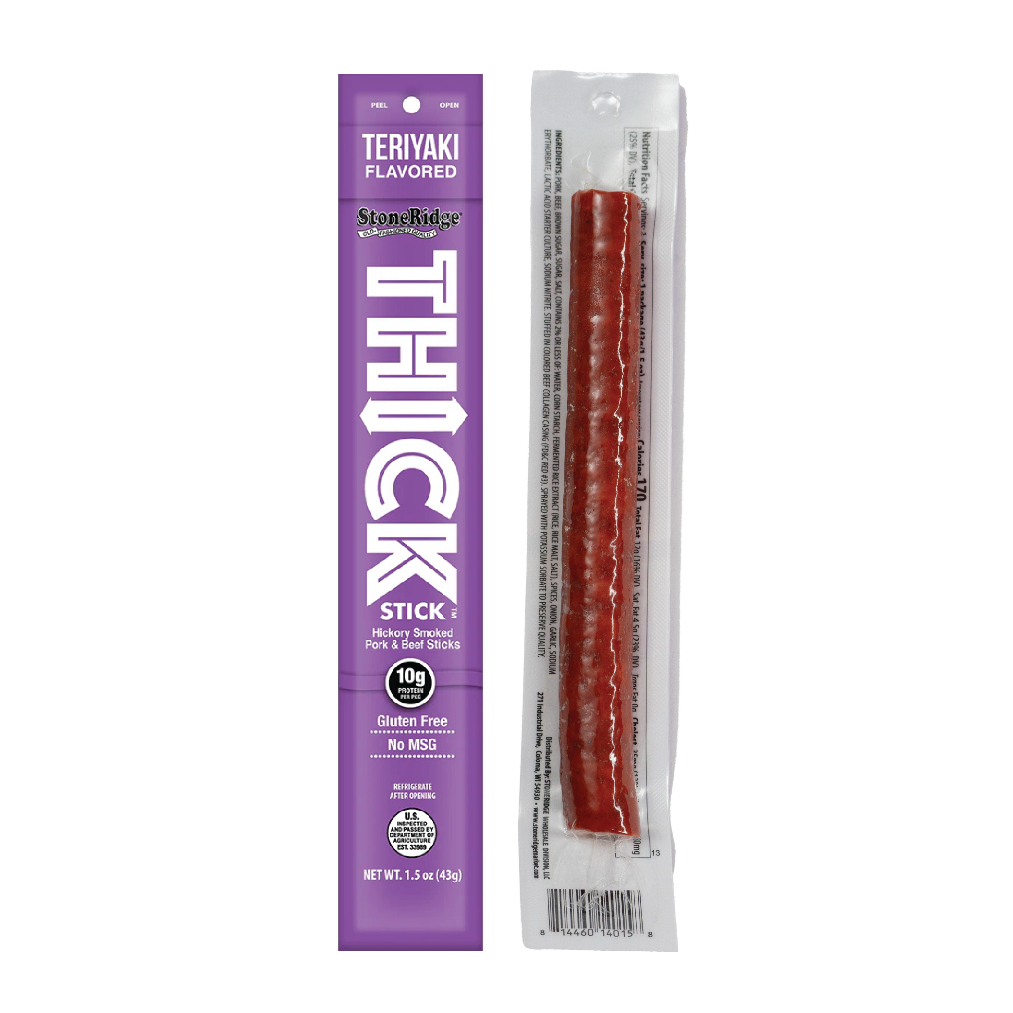 Stoneridge 1.5oz Teriyaki Thick Stick - Hickory Smoked Pork & Beef Sticks