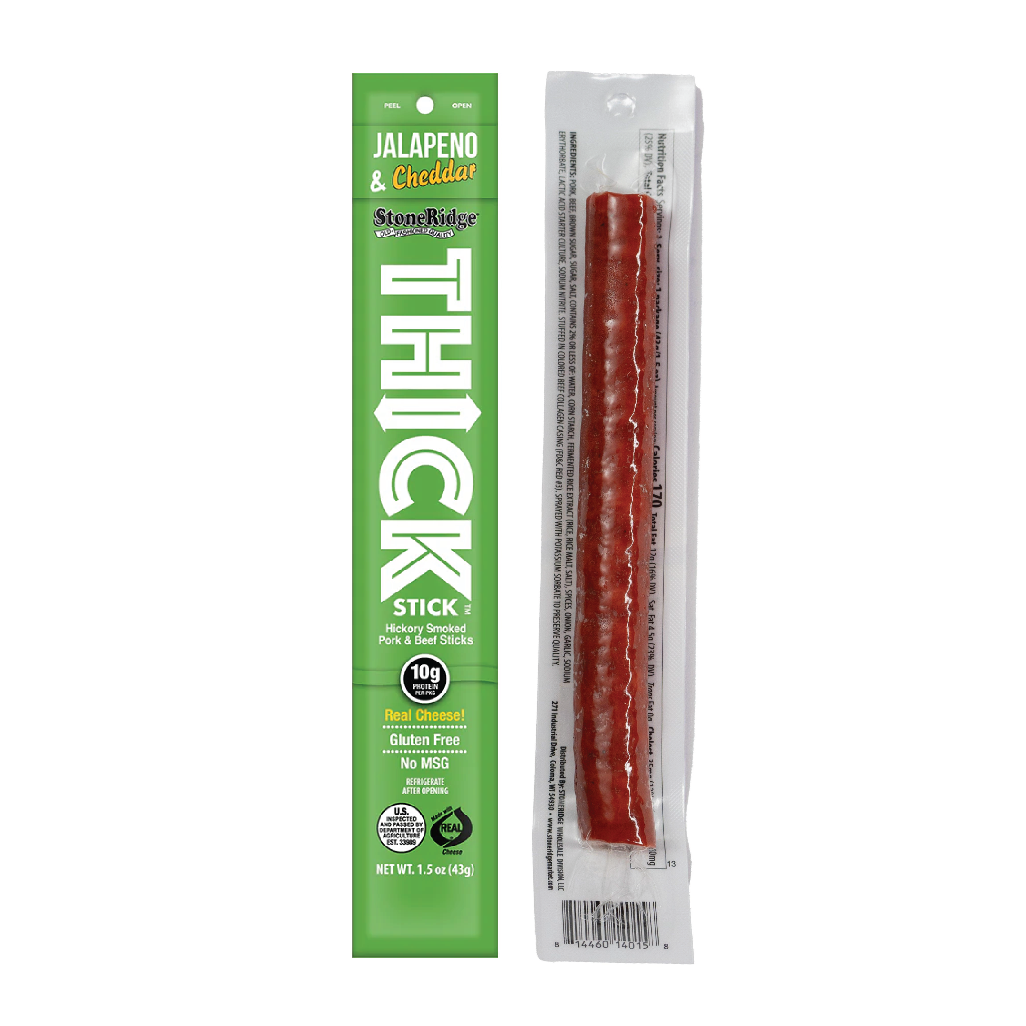 Stoneridge 1.5oz Jalapeno Cheddar Thick Stick - Hickory Smoked Pork & Beef Sticks