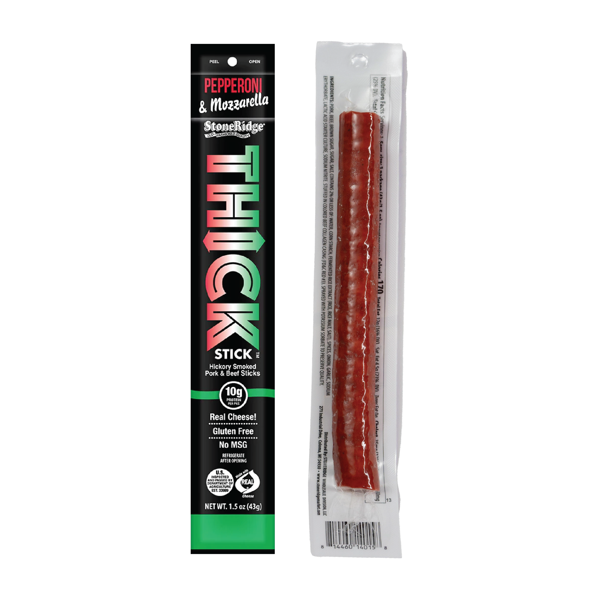 Stoneridge 1.5oz Pepperoni Mozzarella Thick Stick - Hickory Smoked Pork & Beef Sticks